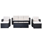 6-Piece Outdoor Wicker Sofa Set for 7 with Beige Cushions