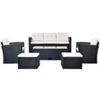 6-Piece Outdoor Wicker Sofa Set for 7 with Beige Cushions