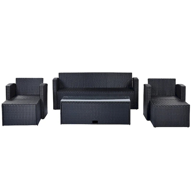 6-Piece Outdoor Wicker Sofa Set for 7 with Beige Cushions
