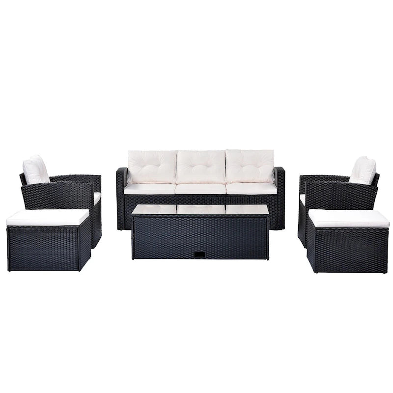 6-Piece Outdoor Wicker Sofa Set for 7 with Beige Cushions