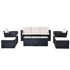 6-Piece Outdoor Wicker Sofa Set for 7 with Beige Cushions