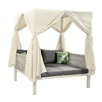 Outdoor Patio Rattan Canopy Daybed Sunbed with Curtain and Woven Rope Arm