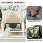 Outdoor Patio Rattan Canopy Daybed Sunbed with Curtain and Woven Rope Arm