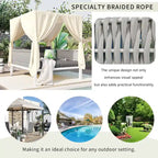 Outdoor Patio Rattan Canopy Daybed Sunbed with Curtain and Woven Rope Arm