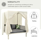 Outdoor Patio Rattan Canopy Daybed Sunbed with Curtain and Woven Rope Arm