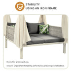 Outdoor Patio Rattan Canopy Daybed Sunbed with Curtain and Woven Rope Arm
