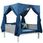 Outdoor Patio Rattan Canopy Daybed Sunbed with Curtain and Woven Rope Arm