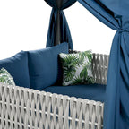 Outdoor Patio Rattan Canopy Daybed Sunbed with Curtain and Woven Rope Arm