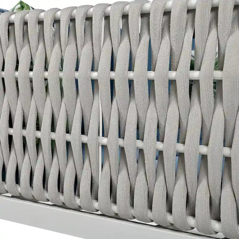 Outdoor Patio Rattan Canopy Daybed Sunbed with Curtain and Woven Rope Arm