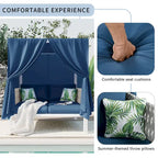 Outdoor Patio Rattan Canopy Daybed Sunbed with Curtain and Woven Rope Arm
