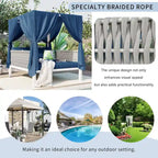Outdoor Patio Rattan Canopy Daybed Sunbed with Curtain and Woven Rope Arm