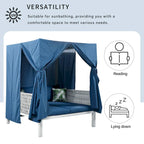Outdoor Patio Rattan Canopy Daybed Sunbed with Curtain and Woven Rope Arm