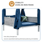 Outdoor Patio Rattan Canopy Daybed Sunbed with Curtain and Woven Rope Arm