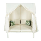 Outdoor Patio Rattan Canopy Daybed Sunbed with Curtain and Woven Rope Arm