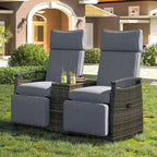 Wicker Patio Recliner Chair Set with Cushions and Storage Table
