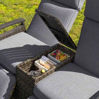 Wicker Patio Recliner Chair Set with Cushions and Storage Table