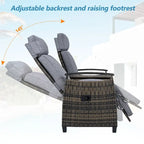 Wicker Patio Recliner Chair Set with Cushions and Storage Table