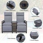 Wicker Patio Recliner Chair Set with Cushions and Storage Table