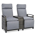 Wicker Patio Recliner Chair Set with Cushions and Storage Table