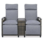 Wicker Patio Recliner Chair Set with Cushions and Storage Table
