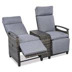 Wicker Patio Recliner Chair Set with Cushions and Storage Table