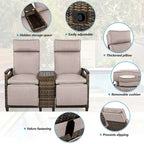 Wicker Patio Recliner Chair Set with Cushions and Storage Table