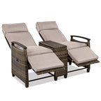 Wicker Patio Recliner Chair Set with Cushions and Storage Table