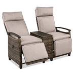 Wicker Patio Recliner Chair Set with Cushions and Storage Table