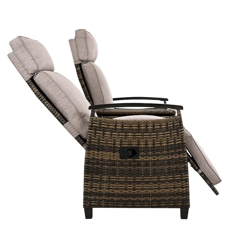 Wicker Patio Recliner Chair Set with Cushions and Storage Table