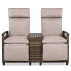 Wicker Patio Recliner Chair Set with Cushions and Storage Table