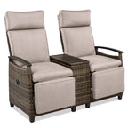 Wicker Patio Recliner Chair Set with Cushions and Storage Table