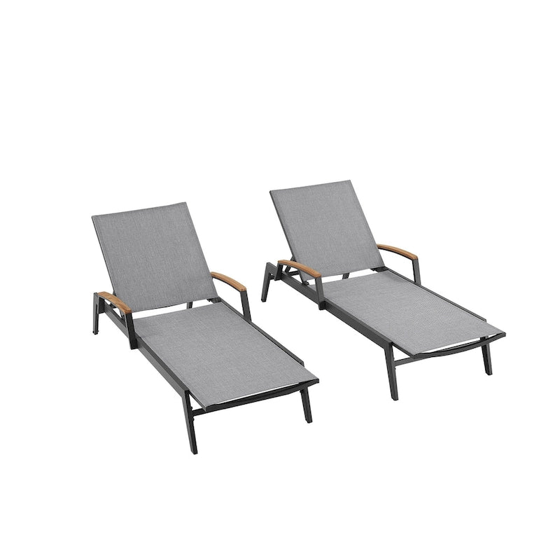 Outdoor Lounge Chairs with Adjustable Backrests and Teak Armrests