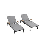 Outdoor Lounge Chairs with Adjustable Backrests and Teak Armrests
