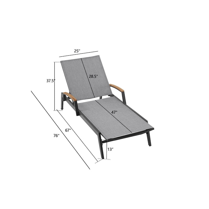 Outdoor Lounge Chairs with Adjustable Backrests and Teak Armrests