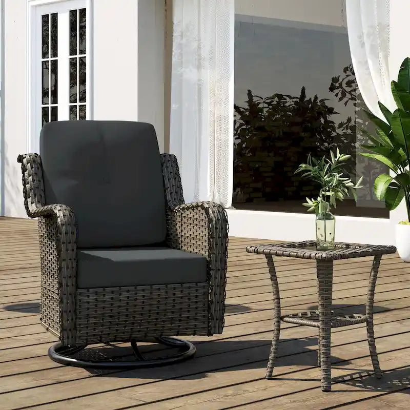 Outdoor Patio Woven Rattan Swivel Rocking Chair with Cushions