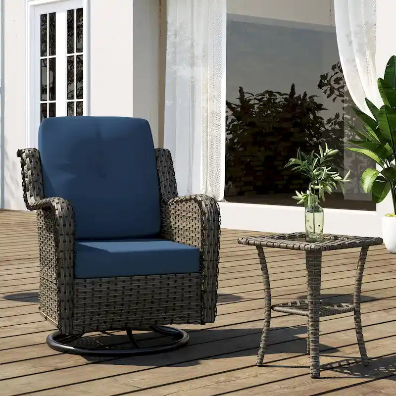 Outdoor Patio Woven Rattan Swivel Rocking Chair with Cushions