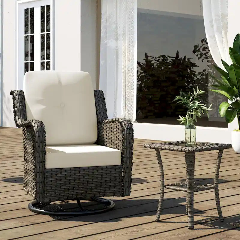 Outdoor Patio Woven Rattan Swivel Rocking Chair with Cushions