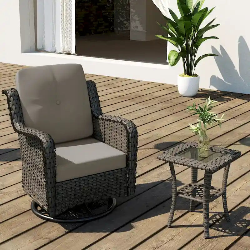 Outdoor Patio Woven Rattan Swivel Rocking Chair with Cushions