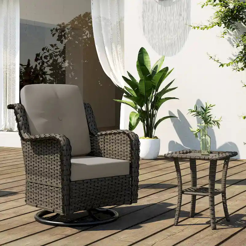 Outdoor Patio Woven Rattan Swivel Rocking Chair with Cushions