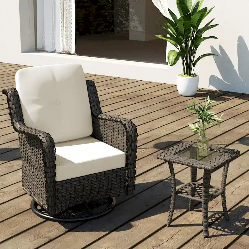Outdoor Patio Woven Rattan Swivel Rocking Chair with Cushions