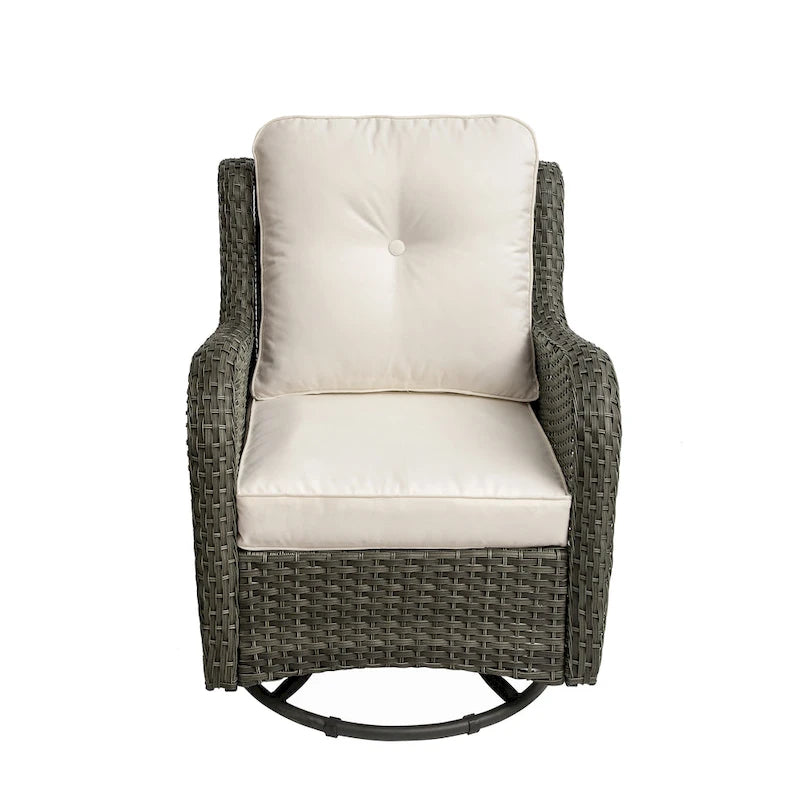 Outdoor Patio Woven Rattan Swivel Rocking Chair with Cushions