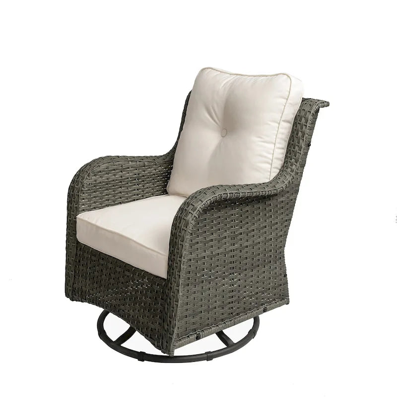 Outdoor Patio Woven Rattan Swivel Rocking Chair with Cushions