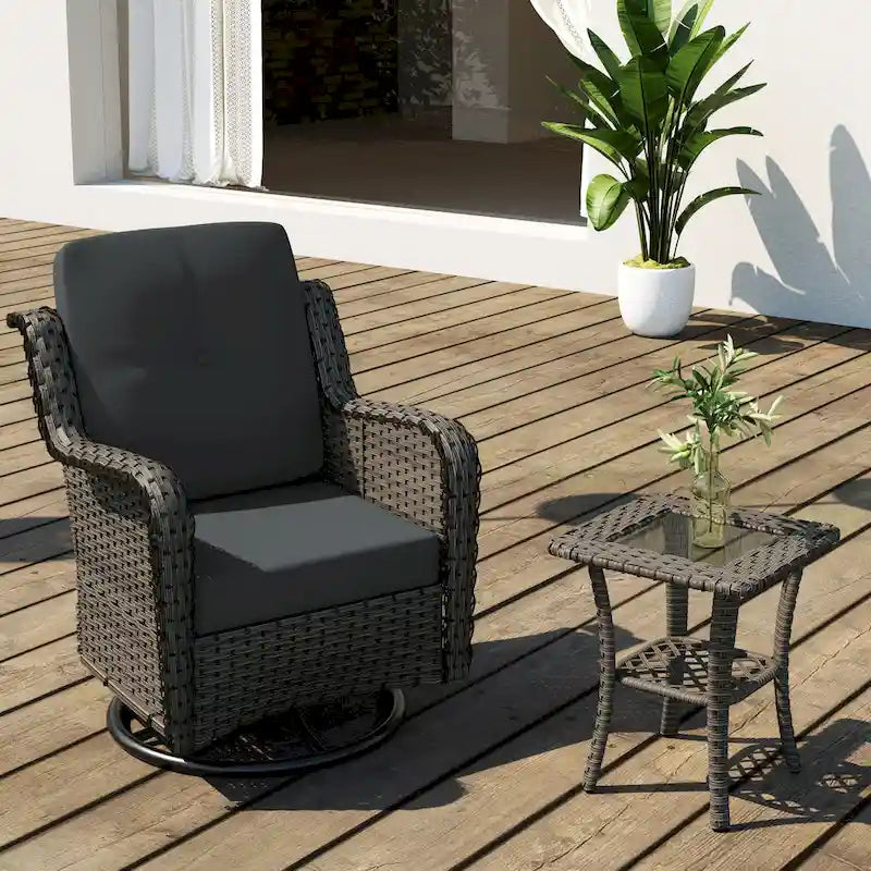 Outdoor Patio Woven Rattan Swivel Rocking Chair with Cushions