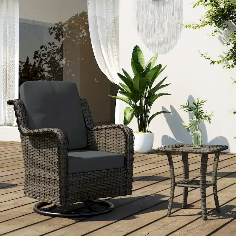 Outdoor Patio Woven Rattan Swivel Rocking Chair with Cushions
