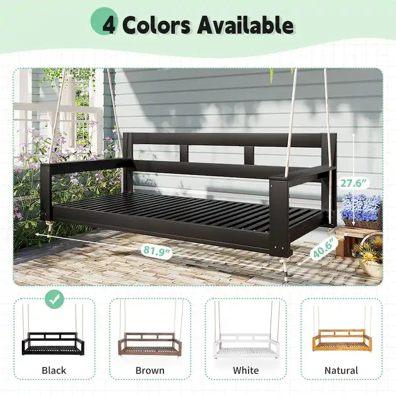 Rustic Elegance Acacia Wood Swing Bed, Farmhouse Daybed with 4 Stylish Colors & 350lb Capacity