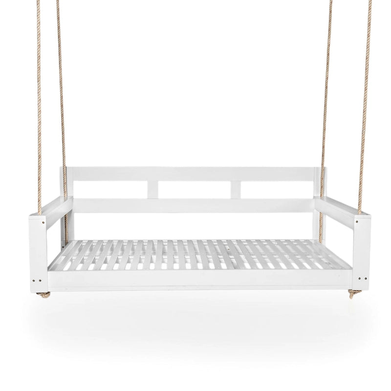 Rustic Elegance Acacia Wood Swing Bed, Farmhouse Daybed with 4 Stylish Colors & 350lb Capacity