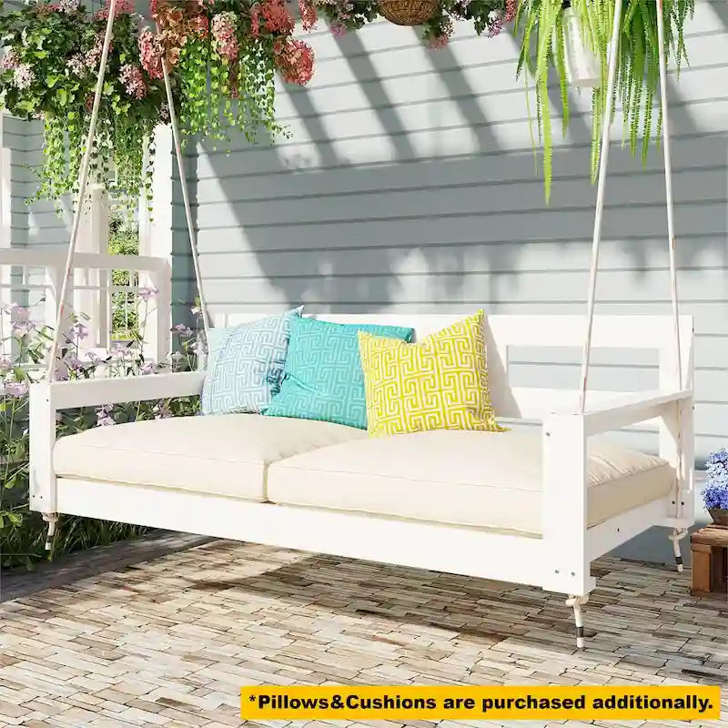 Rustic Elegance Acacia Wood Swing Bed, Farmhouse Daybed with 4 Stylish Colors & 350lb Capacity
