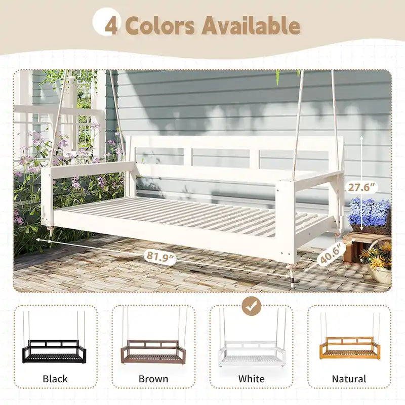 Rustic Elegance Acacia Wood Swing Bed, Farmhouse Daybed with 4 Stylish Colors & 350lb Capacity
