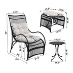 3 Pieces Wicker Outdoor Patio Furniture Set with Lounge Chair, Balcony Chairs Table Set with Cushions, Ottoman