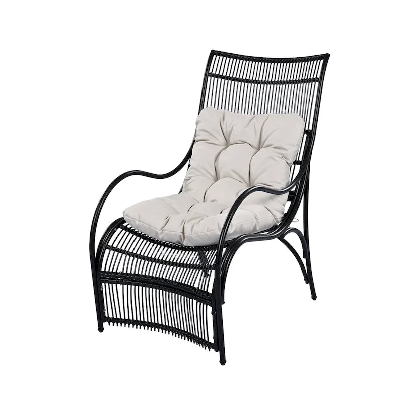 3 Pieces Wicker Outdoor Patio Furniture Set with Lounge Chair, Balcony Chairs Table Set with Cushions, Ottoman